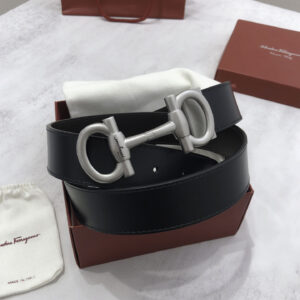 Thắt Lưng Salvatore Ferragamo Belt Dây Trơn Đen Ghi Mặt Khóa Cài