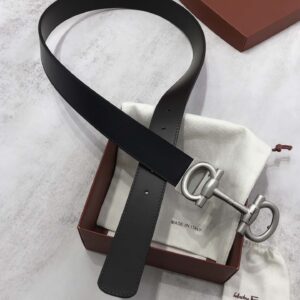 Thắt Lưng Salvatore Ferragamo Belt Dây Trơn Đen Ghi Mặt Khóa Cài