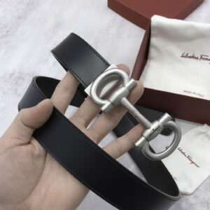 Thắt Lưng Salvatore Ferragamo Belt Dây Trơn Đen Ghi Mặt Khóa Cài