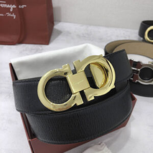 Thắt Lưng Salvatore Ferragamo Gancini Logo-Buckle Dây Nhăn Logo Vàng