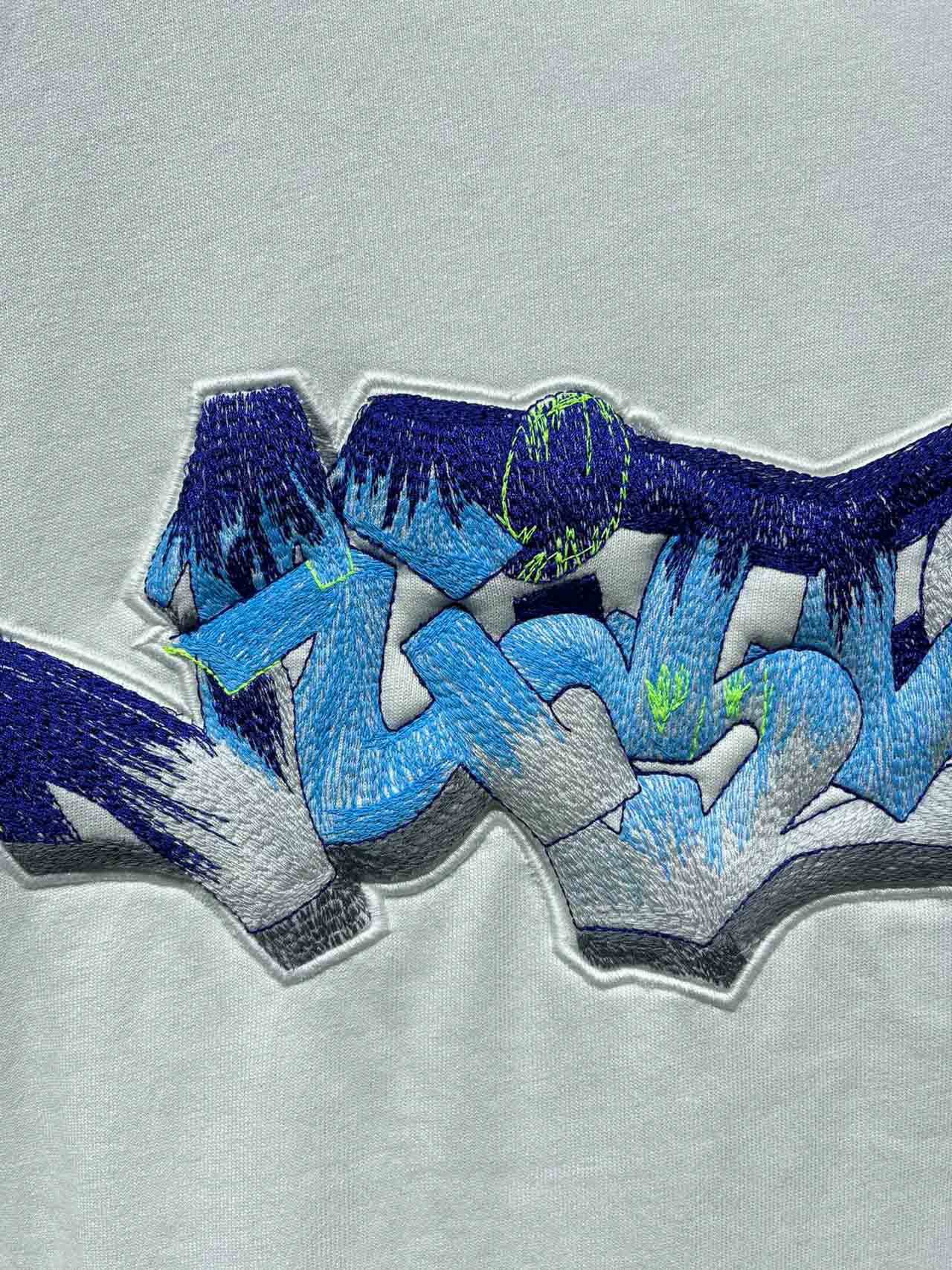 Áo Louis Vuitton 3D LV Graffiti Embroidered T-Shirt White Blue