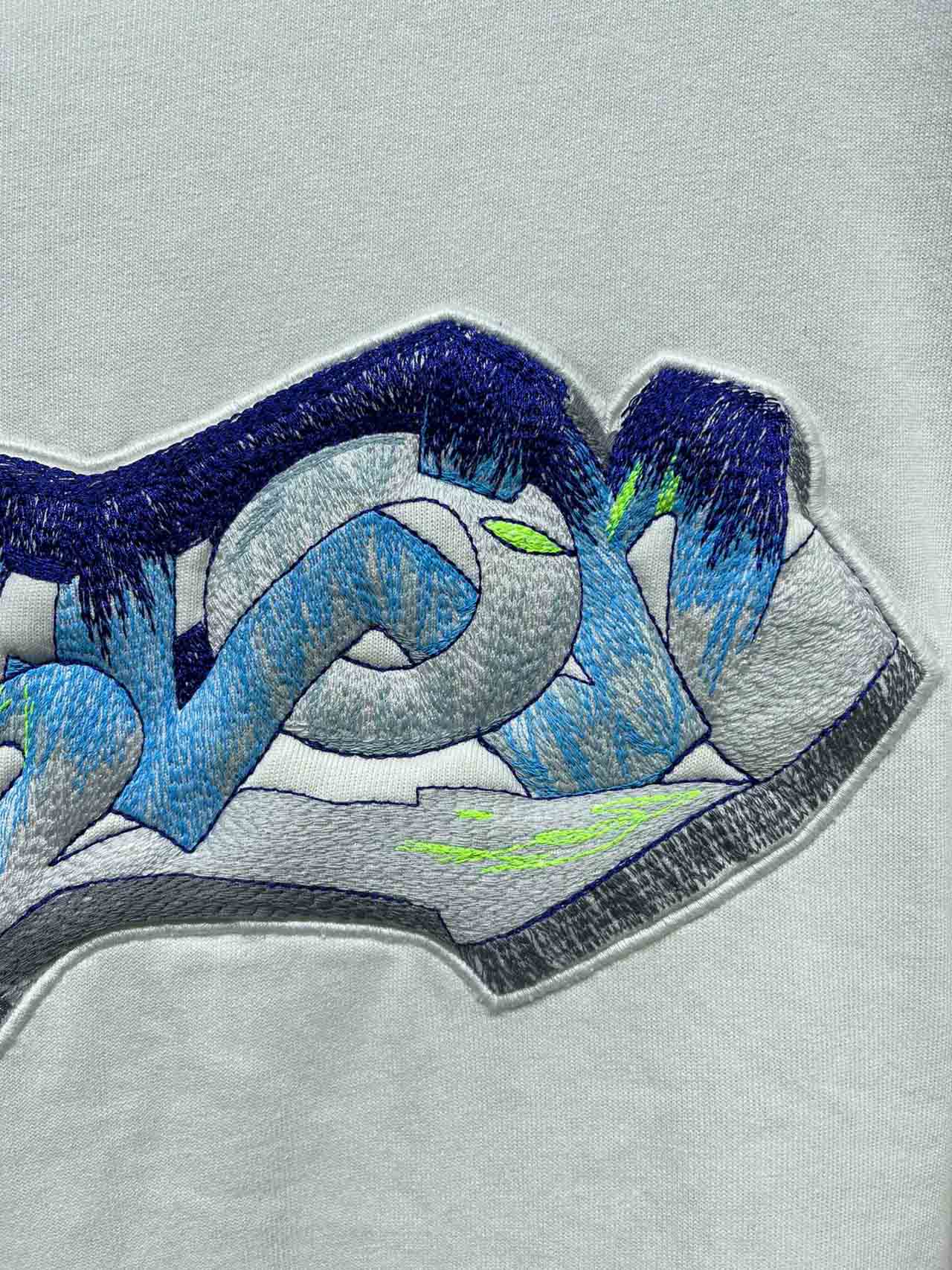 Áo Louis Vuitton 3D LV Graffiti Embroidered T-Shirt White Blue