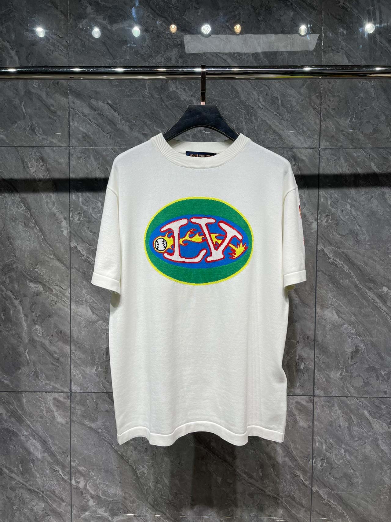 Áo Louis Vuitton White Flaming Baseball T-Shirt