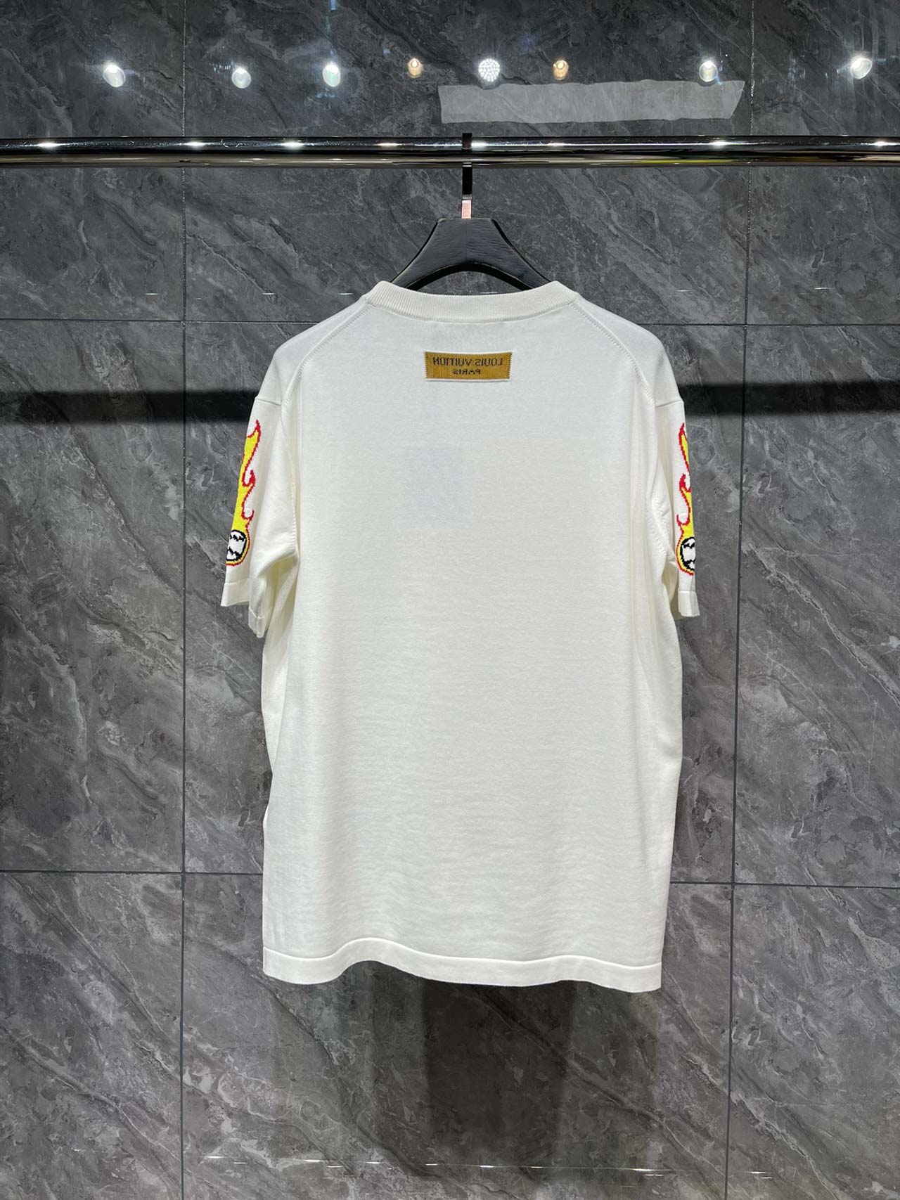 Áo Louis Vuitton White Flaming Baseball T-Shirt