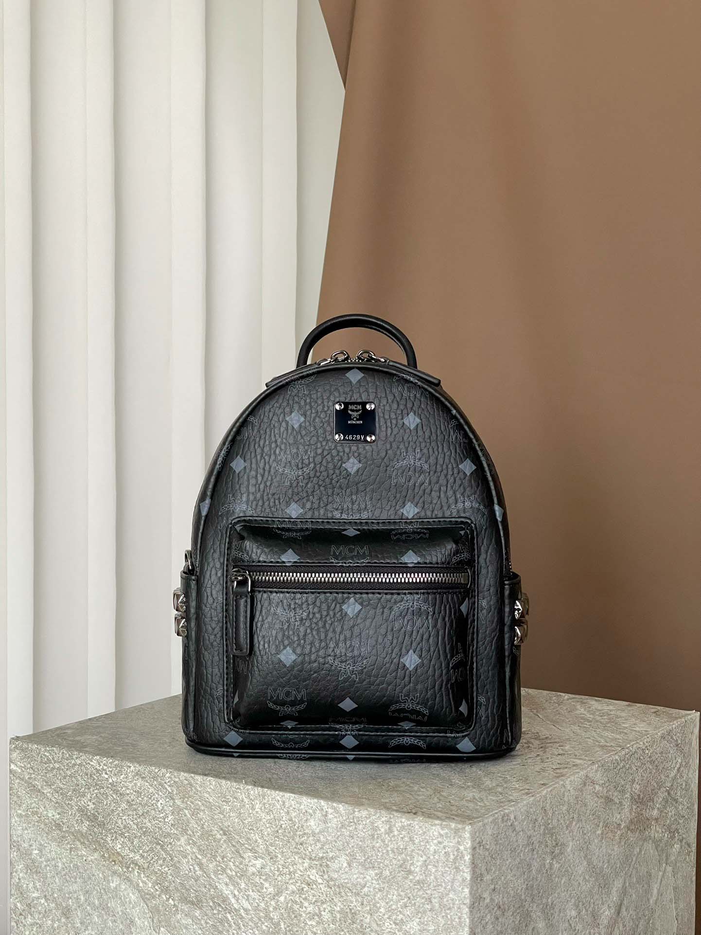 Balo MCM Stark Studs Backpack Visetos Black Mini