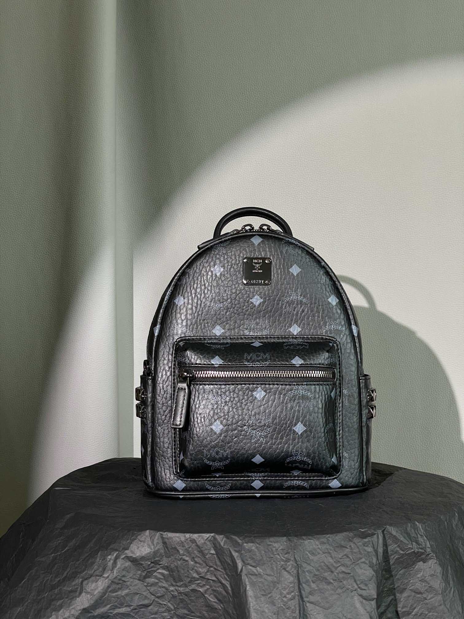 Balo MCM Stark Studs Backpack Visetos Black Mini