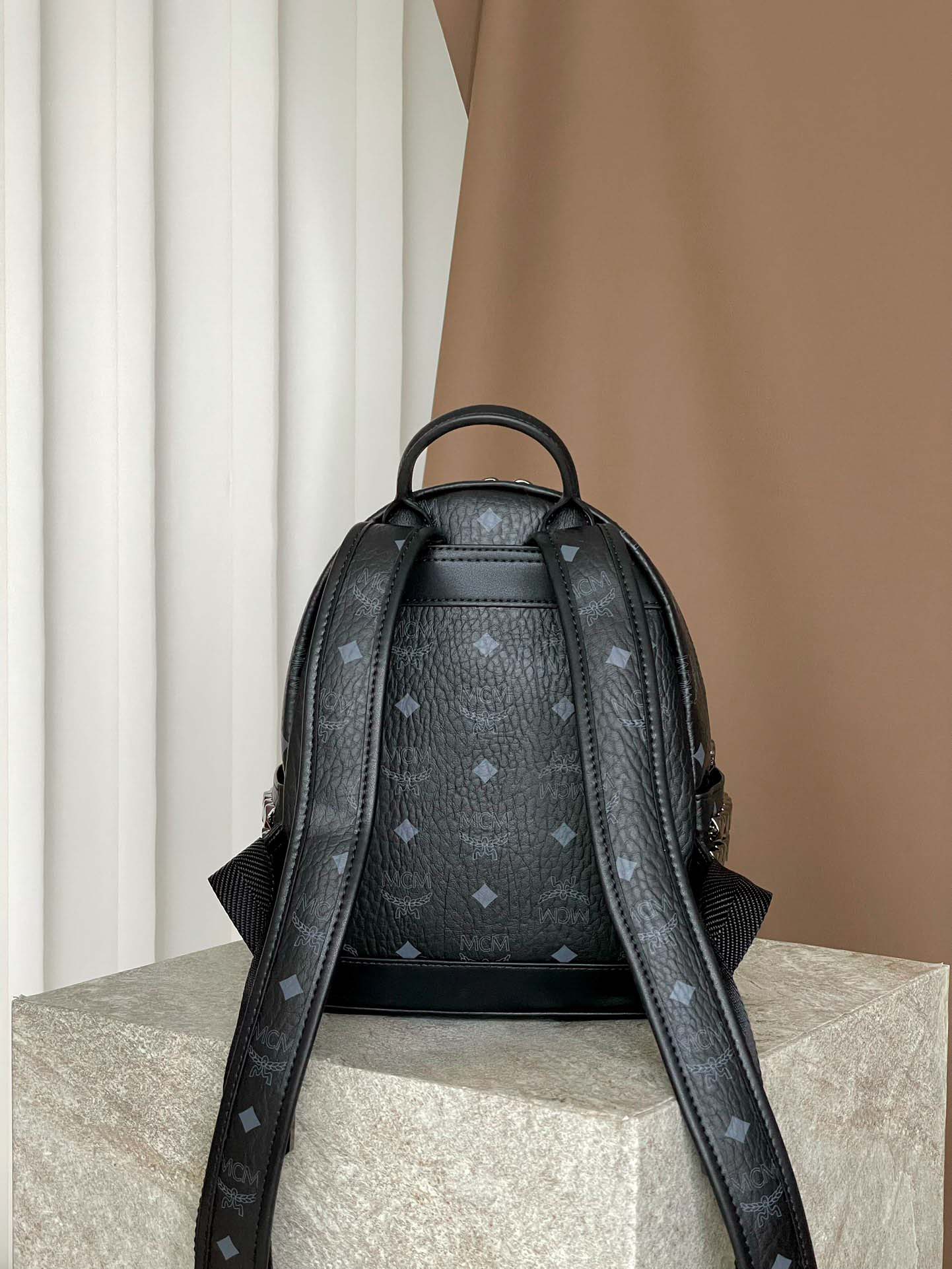 Balo MCM Stark Studs Backpack Visetos Black Mini