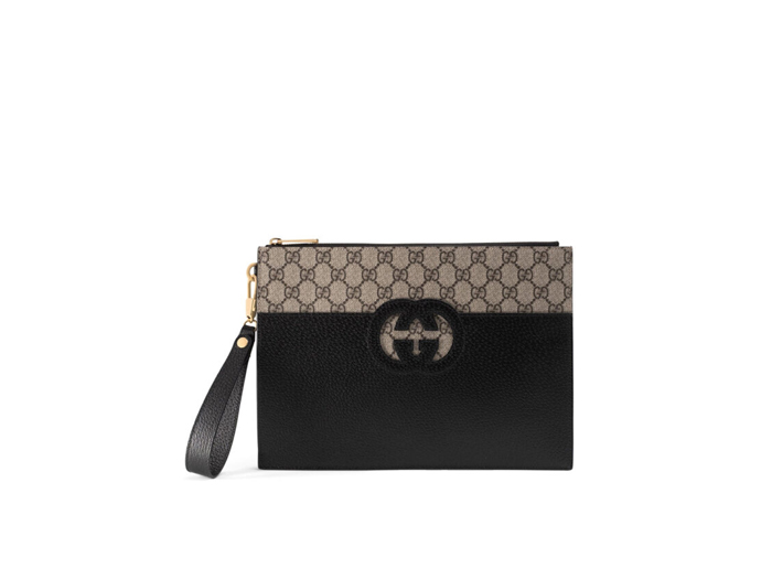 Clutch Nam Gucci Incrocio Gg Logo Chữ Lồng Màu Đen