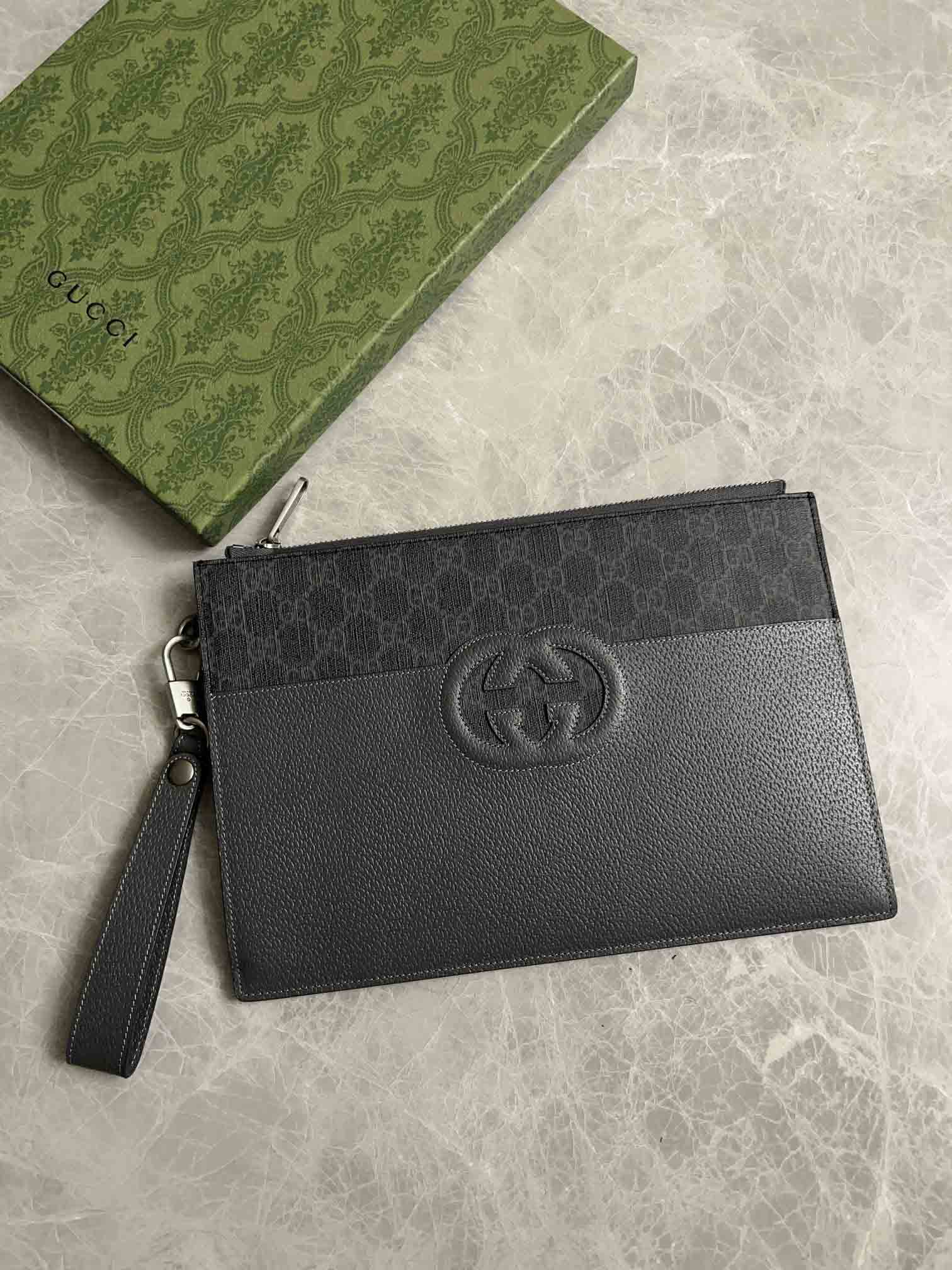 Clutch Nam Gucci Pouch With Cut Out Interlocking G Black