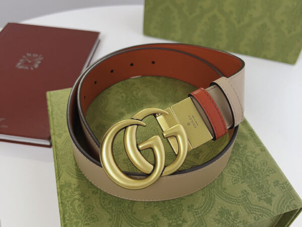 Thắt Lưng Gucci Marmont reversible belt 2 Mặt Be Đỏ Khóa Vàng