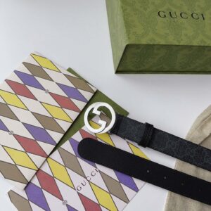 Thắt Lưng Gucci Nam Dây Đen Họa Tiết Khóa Tròn Bạc