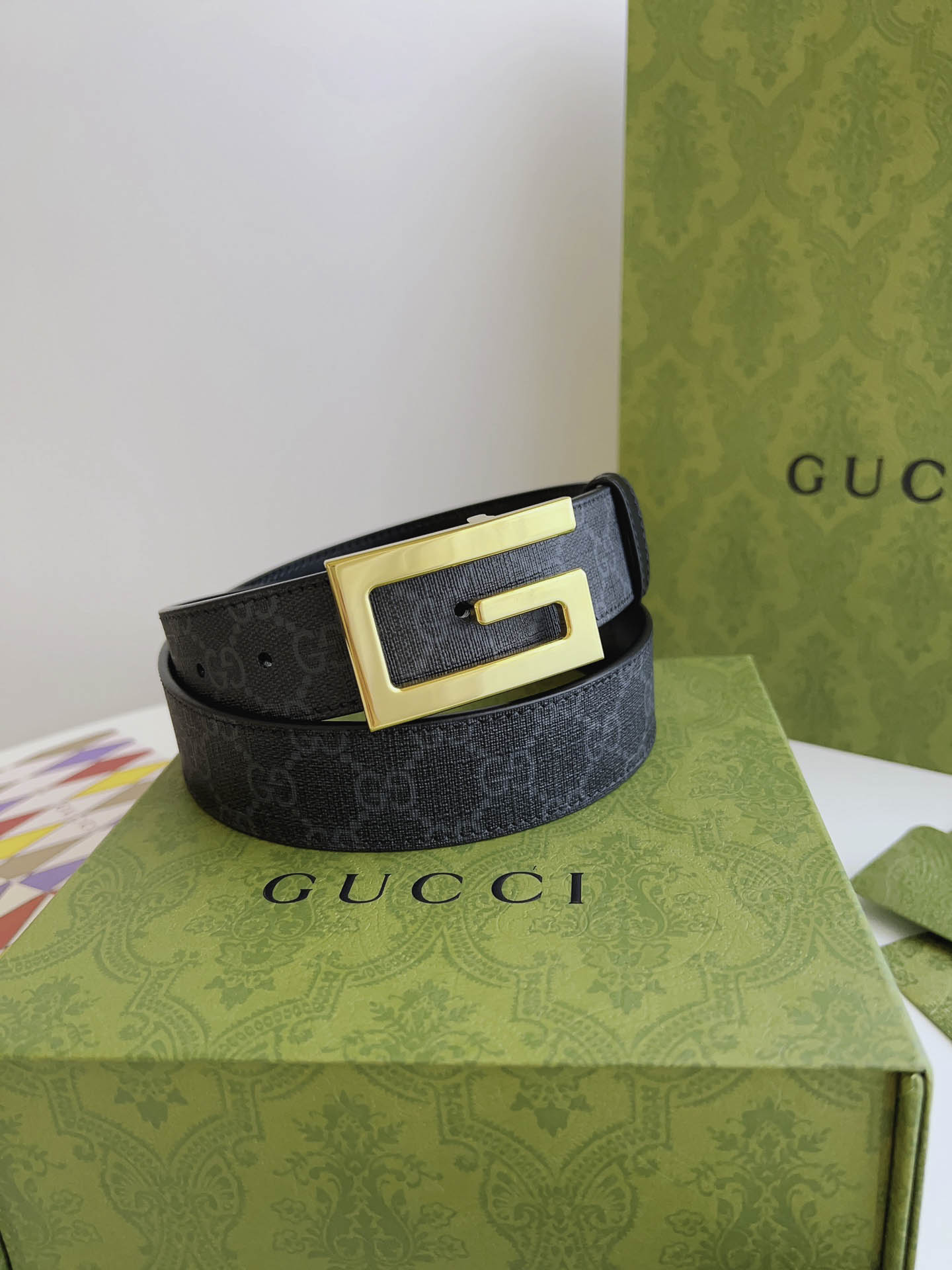 Thắt Lưng Gucci Nam Dây Đen Họa Tiết Mnogram Khóa Chữ G