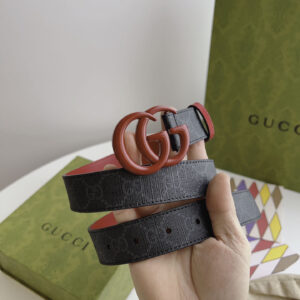 Thắt Lưng Gucci Nữ Bản Nhỏ Dây Đỏ Họa Tiết Khóa Kép