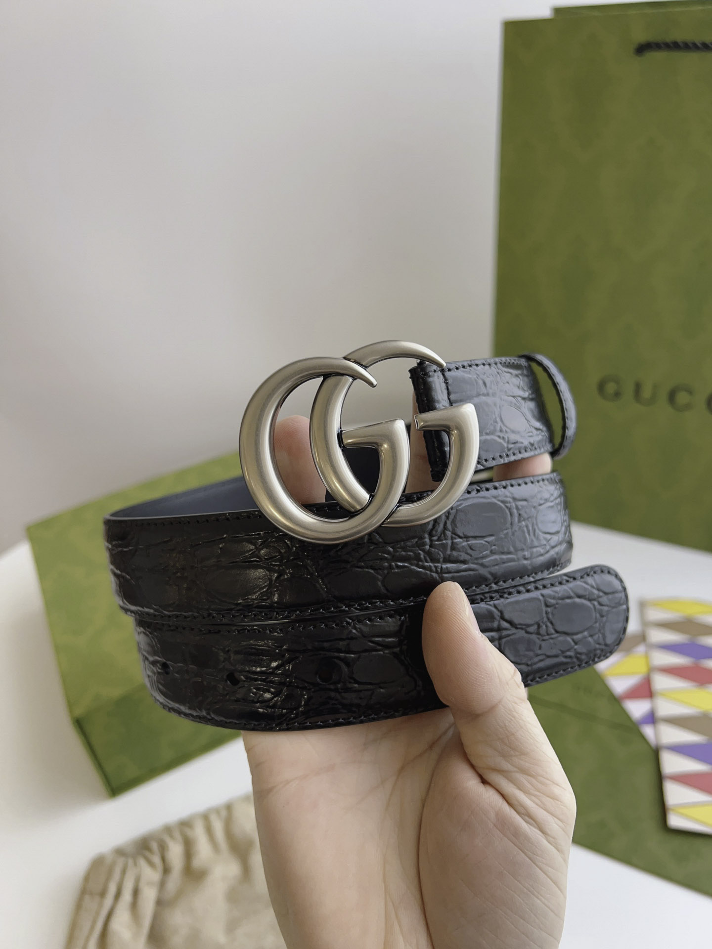 Thắt Lưng Gucci Nữ Dây Đen Bản Nhỏ Khóa Kép Bạc