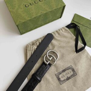 Thắt Lưng Gucci Nữ Dây Đen Bản Nhỏ Khóa Kép Bạc