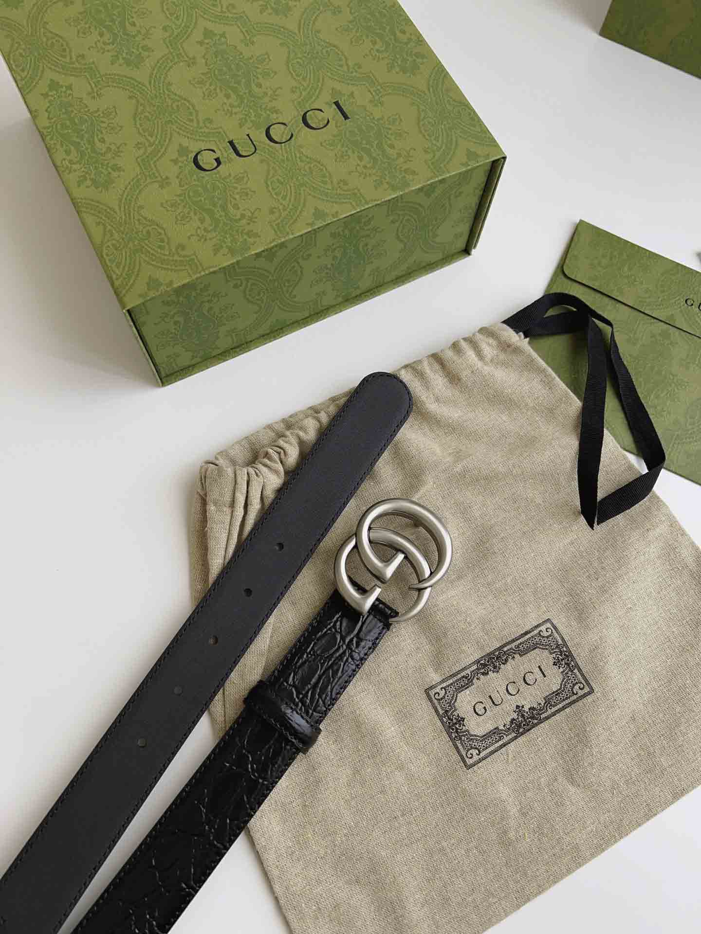 Thắt Lưng Gucci Nữ Dây Đen Bản Nhỏ Khóa Kép Bạc