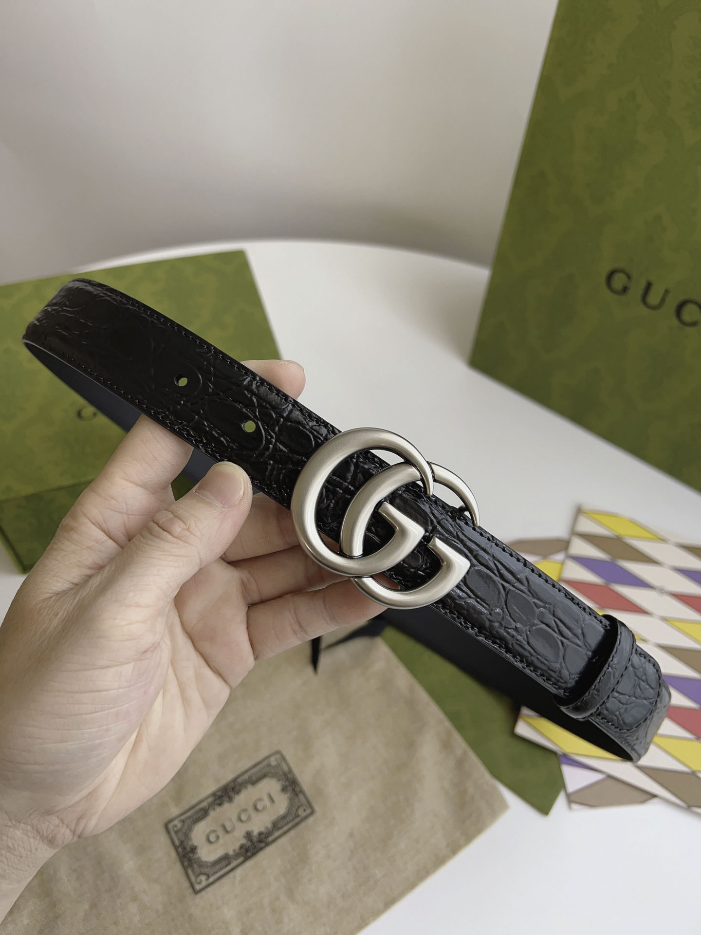 Thắt Lưng Gucci Nữ Dây Đen Bản Nhỏ Khóa Kép Bạc