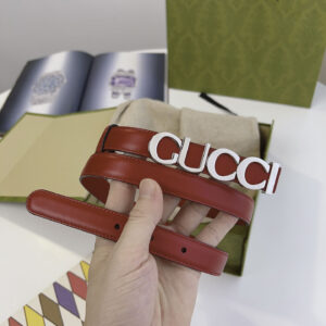 Thắt Lưng Gucci Nữ Dây Đỏ Bản Nhỏ Khóa Chữ Gucci Bạc