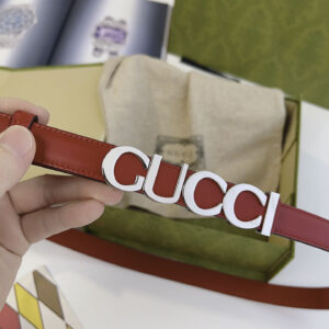 Thắt Lưng Gucci Nữ Dây Đỏ Bản Nhỏ Khóa Chữ Gucci Bạc
