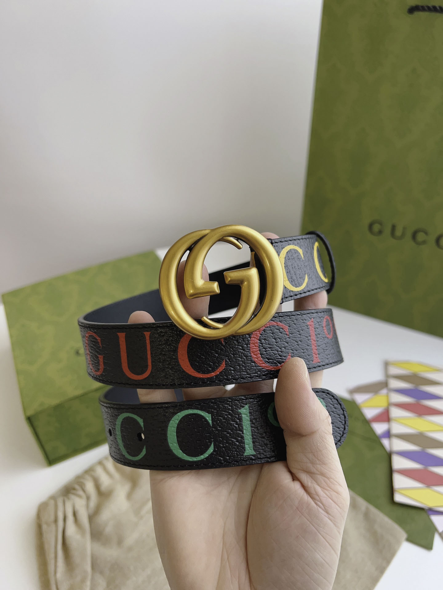 Thắt Lưng Gucci Nữ Dây Họa Tiết Bản Nhỏ Khóa Tròn Vàng