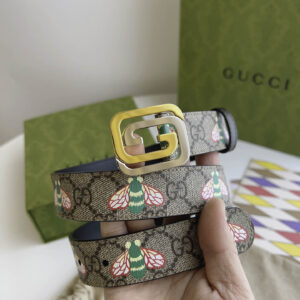 Thắt Lưng Gucci Nữ Dây Họa Tiết Bản Nhỏ Khóa Vuông Vàng