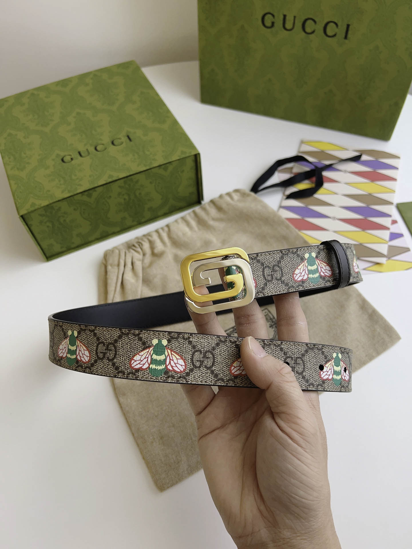 Thắt Lưng Gucci Nữ Dây Họa Tiết Bản Nhỏ Khóa Vuông Vàng