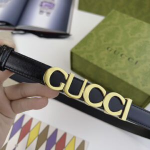 Thắt Lưng Gucci Nữ Dây Đen Bản Nhỏ Khóa Chữ Gucci Vàng