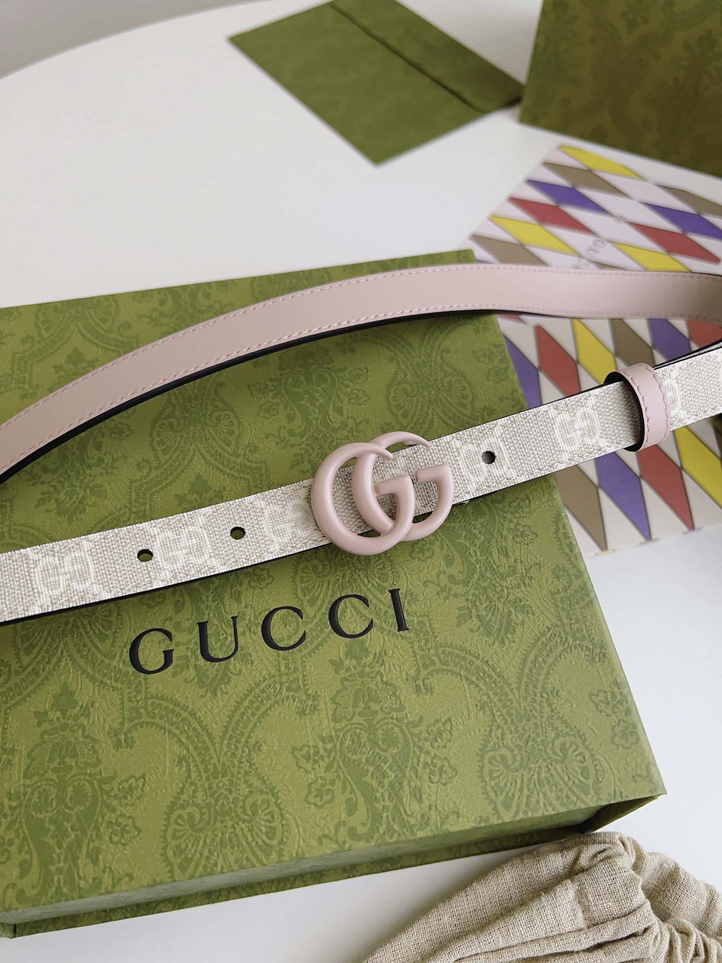 Thắt Lưng Gucci Nữ Hồng Dây Họa Tiết  Khóa Kép