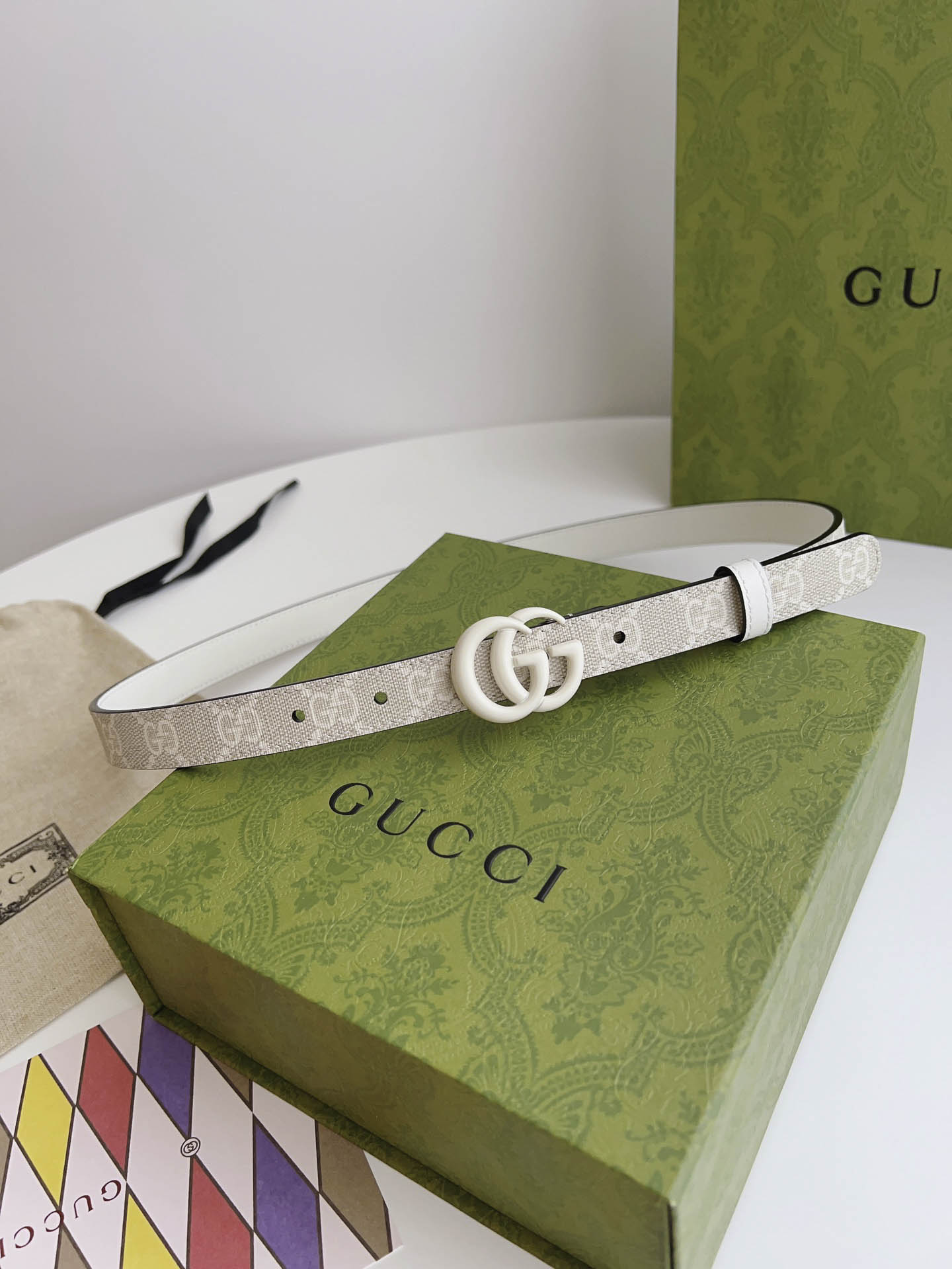 Thắt Lưng Gucci Nữ Trắng Dây Họa Tiết  Khóa Kép