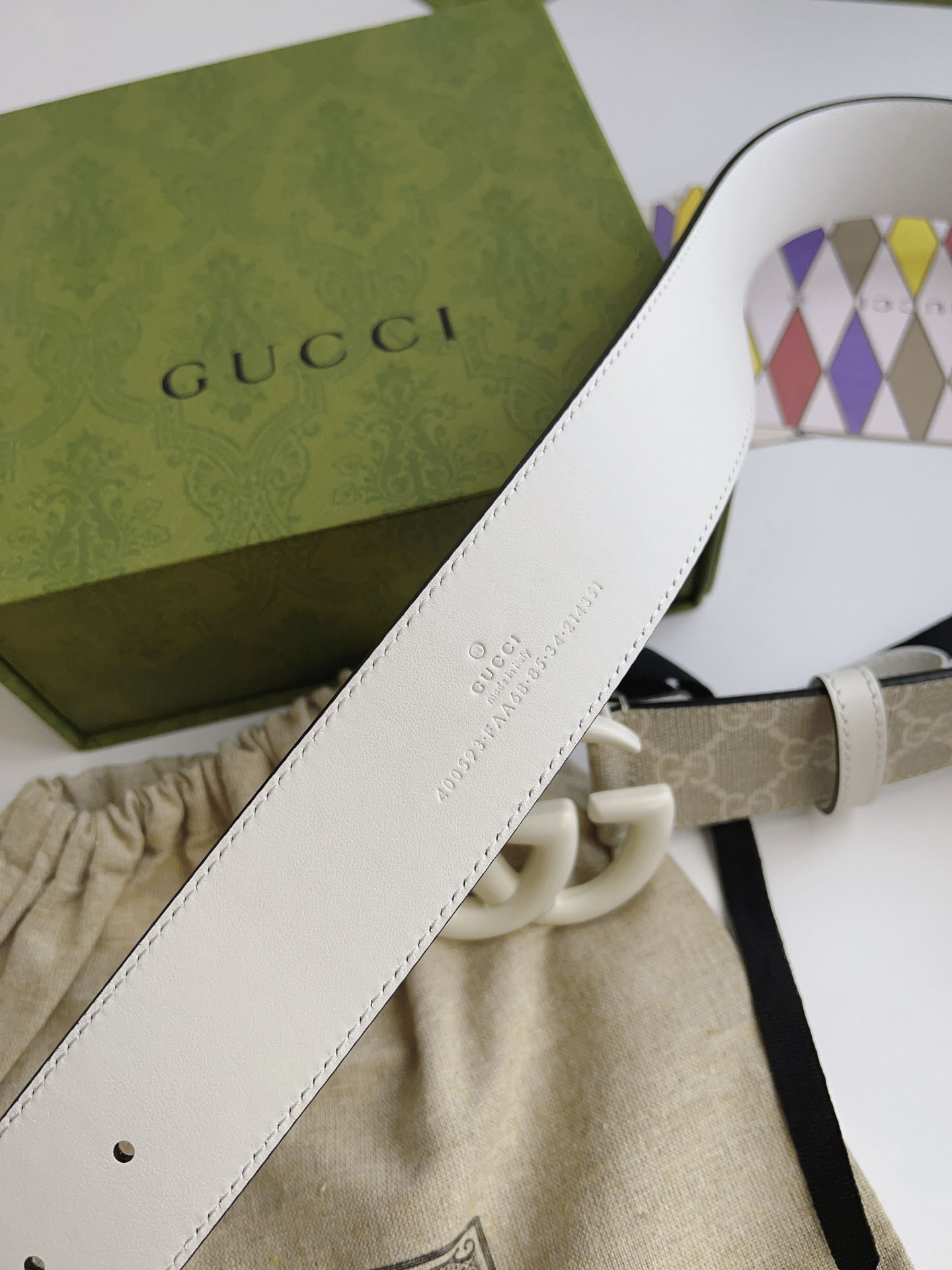 Thắt Lưng Gucci Nữ Trắng Dây Họa Tiết Khóa Kép