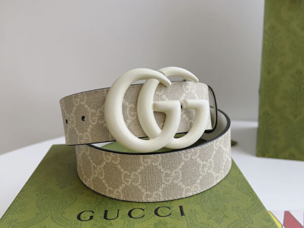 Thắt Lưng Gucci Nữ Trắng Dây Họa Tiết Khóa Kép