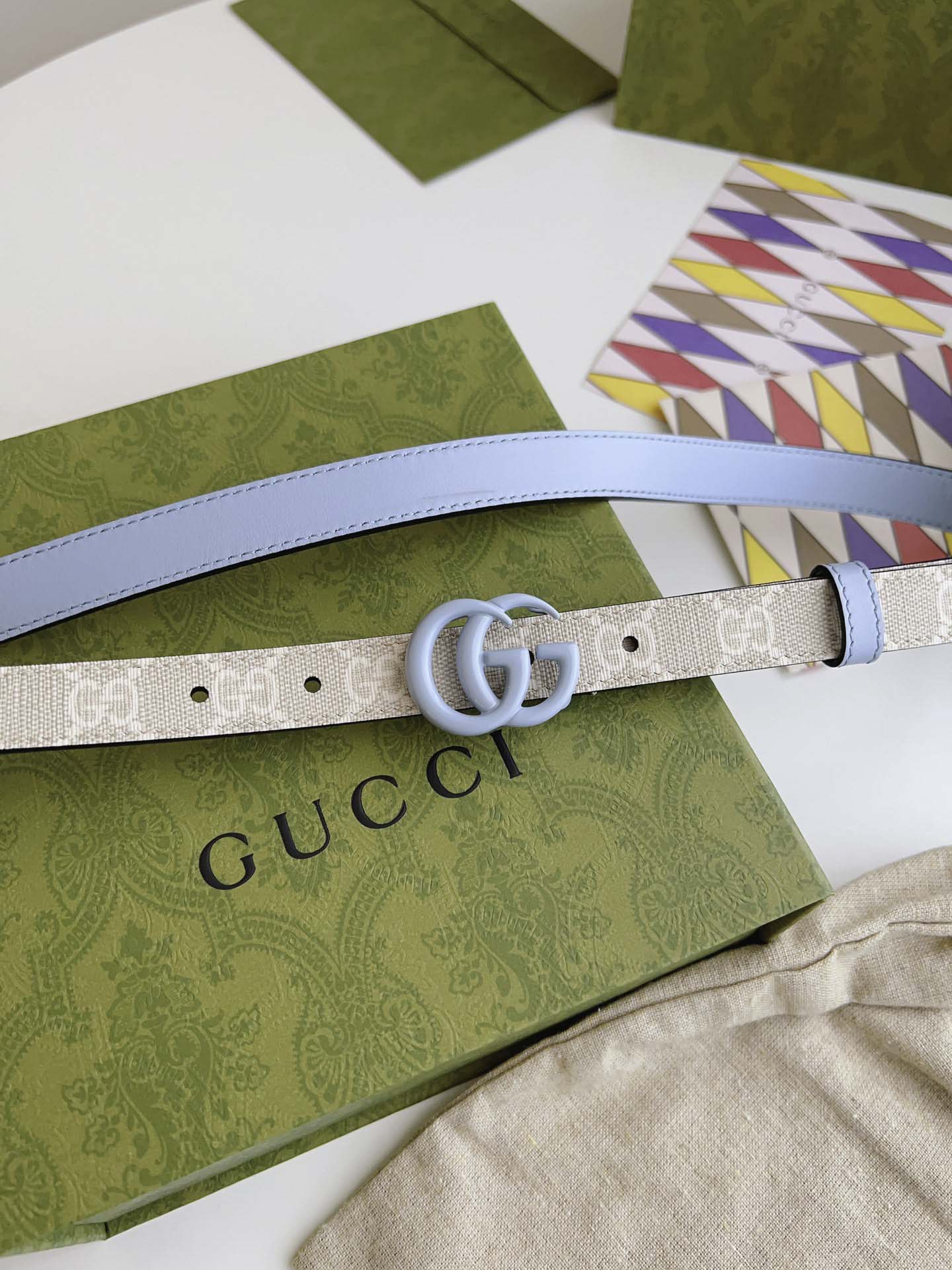 Thắt Lưng Gucci Nữ Xanh Dây Họa Tiết  Khóa Kép