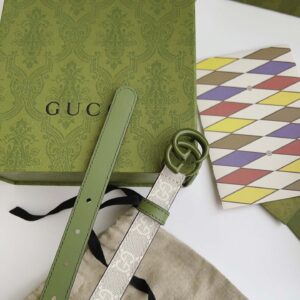 Thắt Lưng Gucci Nữ Xanh Lá Dây Họa Tiết Khóa Kép