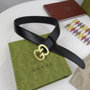 Thắt Lưng Gucci Supreme Leather With Interlocking Buckle Dây Trơn Khóa Vàng