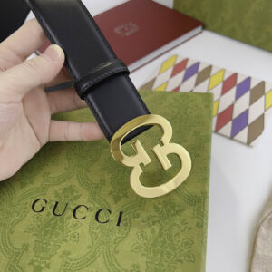 Thắt Lưng Gucci Supreme Leather With Interlocking Buckle Dây Trơn Khóa Vàng