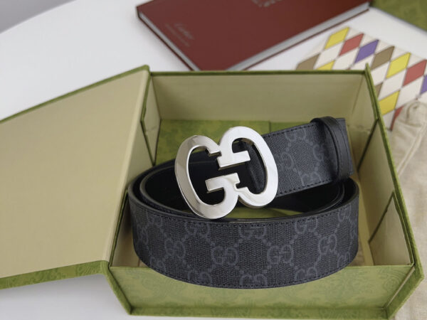 Thắt Lưng Gucci Supreme Leather With Interlocking Buckle Đen