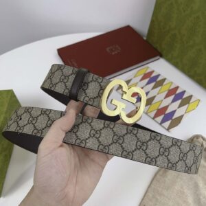 Thắt Lưng Gucci Supreme Leather With Interlocking Buckle Nâu