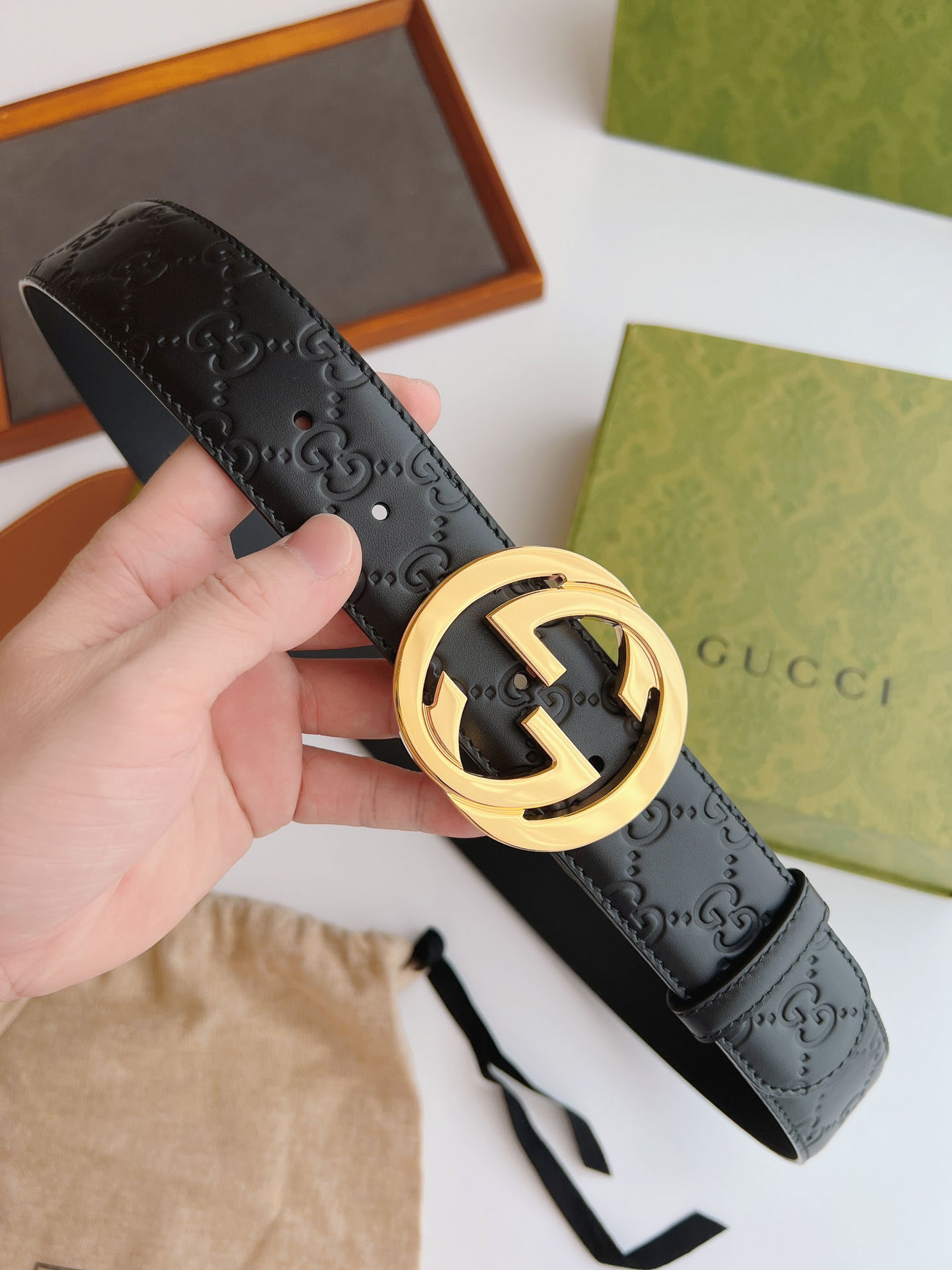 Thắt Lưng Nam Gucci GG Belt Gold