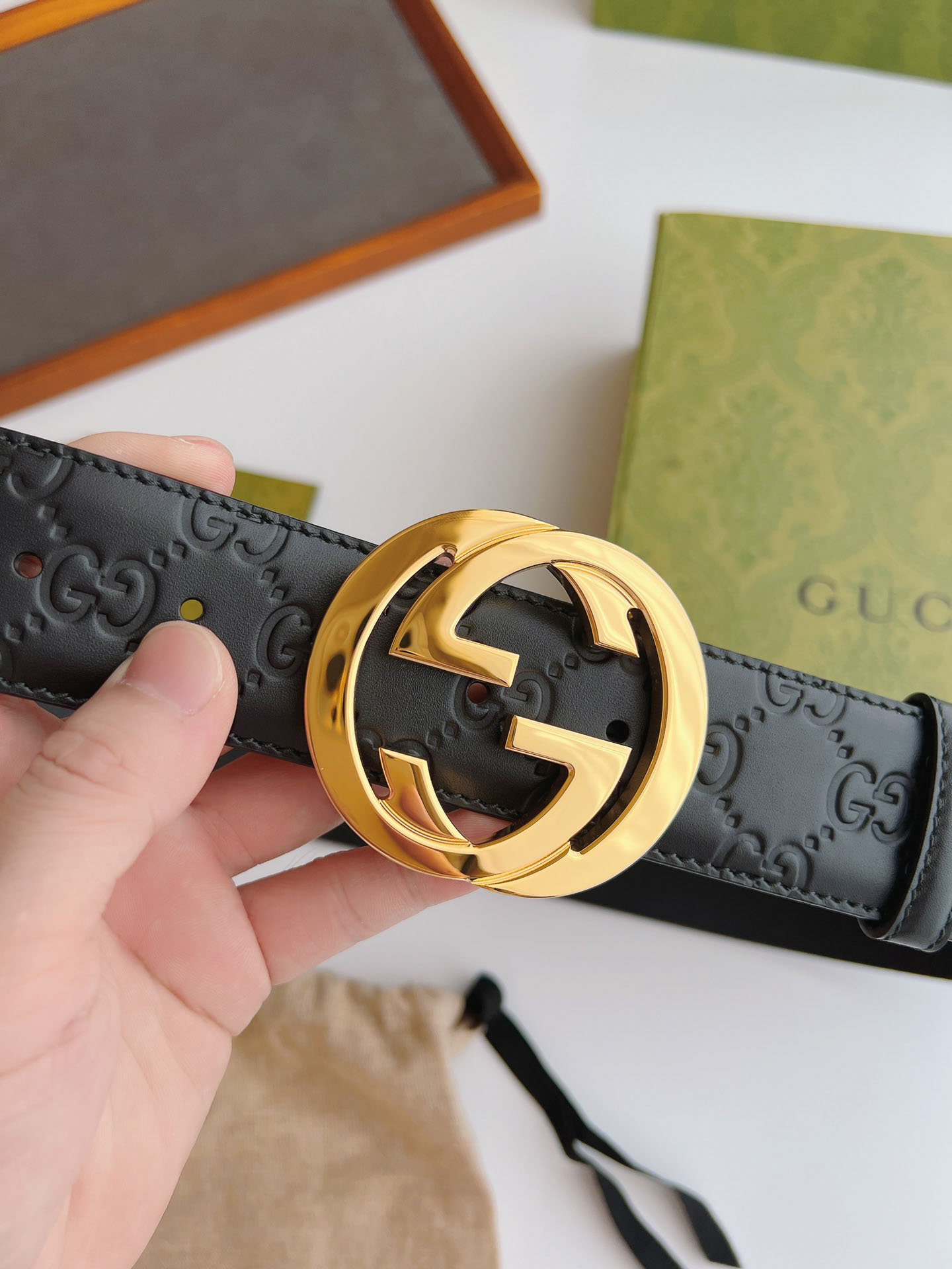 Thắt Lưng Nam Gucci GG Belt Gold