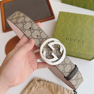 Thắt Lưng Nam Gucci GG Supreme Belt With G Buckle Be Nâu