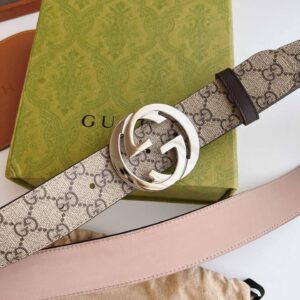 Thắt Lưng Nam Gucci GG Supreme Belt With G Buckle Be Nâu