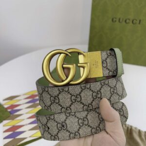 Thắt Lưng Nam Gucci Màu Xanh In Họa Tiết Dập Khóa Kép Vàng