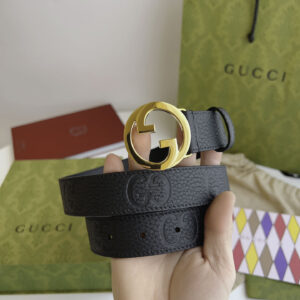 Thắt Lưng Nữ Gucci Bản Nhỏ Màu Đen Dập Họa Tiết Khóa Kép Vàng