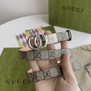 Thắt Lưng Nữ Gucci Bản Nhỏ Màu Hồng Họa Tiết Khóa Kép Bạc