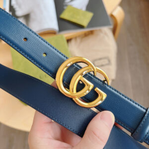 Thắt Lưng Nữ Gucci Dạ Trơn Navy Họa Tiết Khóa Kép Vàng