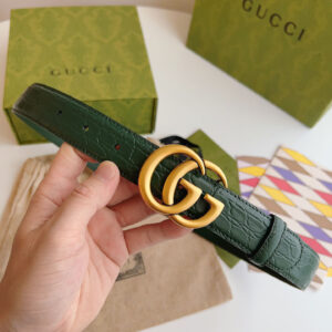 Thắt Lưng Nữ Gucci Dây Da Cá Xấu Màu Xanh Họa Tiết Khóa Kép Vàng