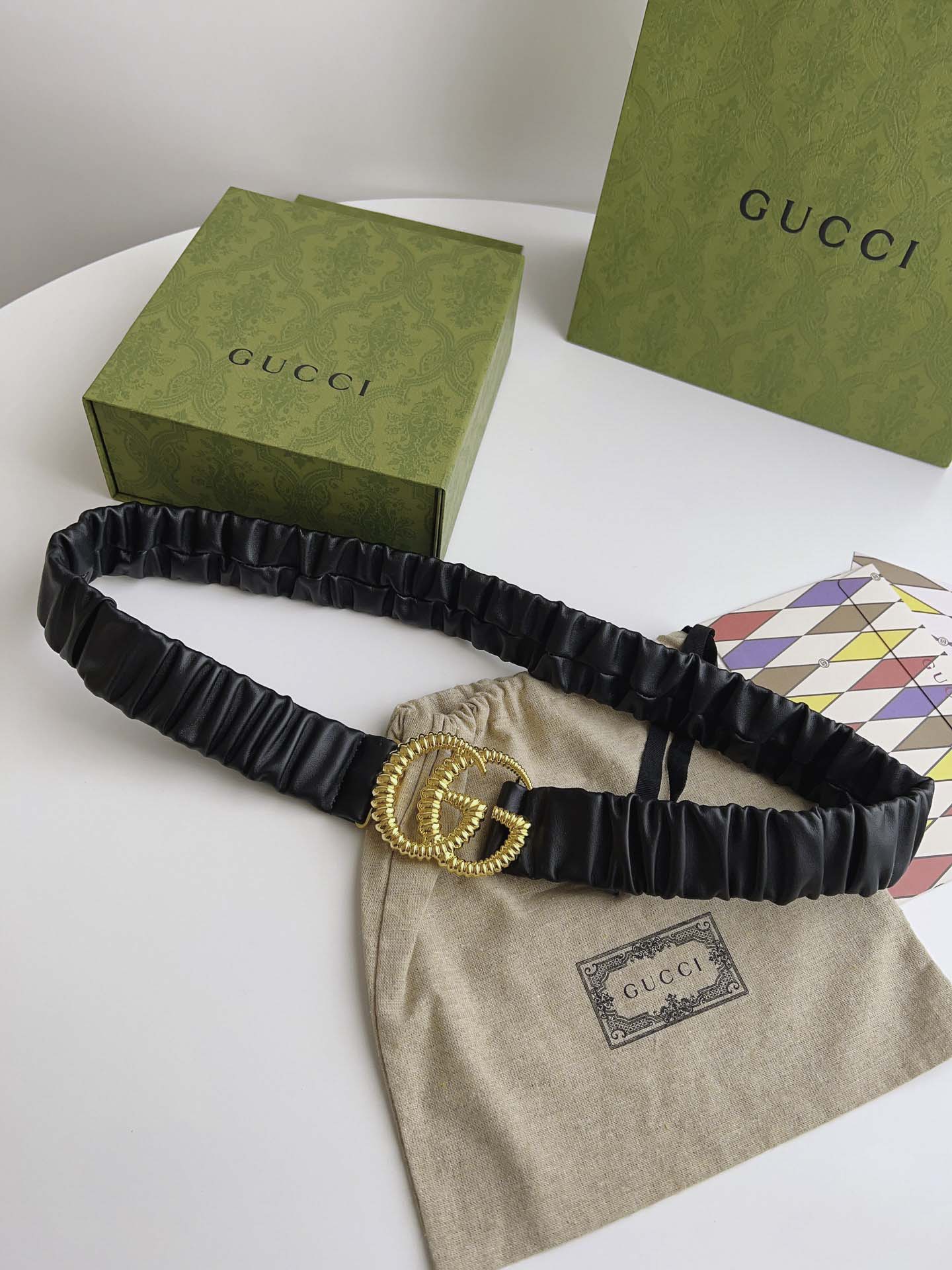 Thắt Lưng Nữ Gucci Màu Đen Dây Nhúm Khóa Kép