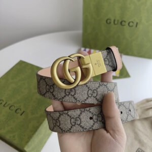 Thắt Lưng Nữ Gucci Màu Hồng Họa Tiết Khóa Kép Vàng