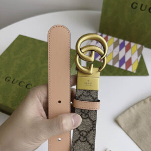 Thắt Lưng Nữ Gucci Màu Hồng Họa Tiết Khóa Kép Vàng