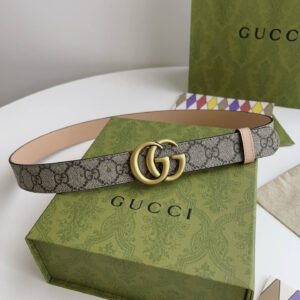 Thắt Lưng Nữ Gucci Màu Hồng Họa Tiết Khóa Kép Vàng